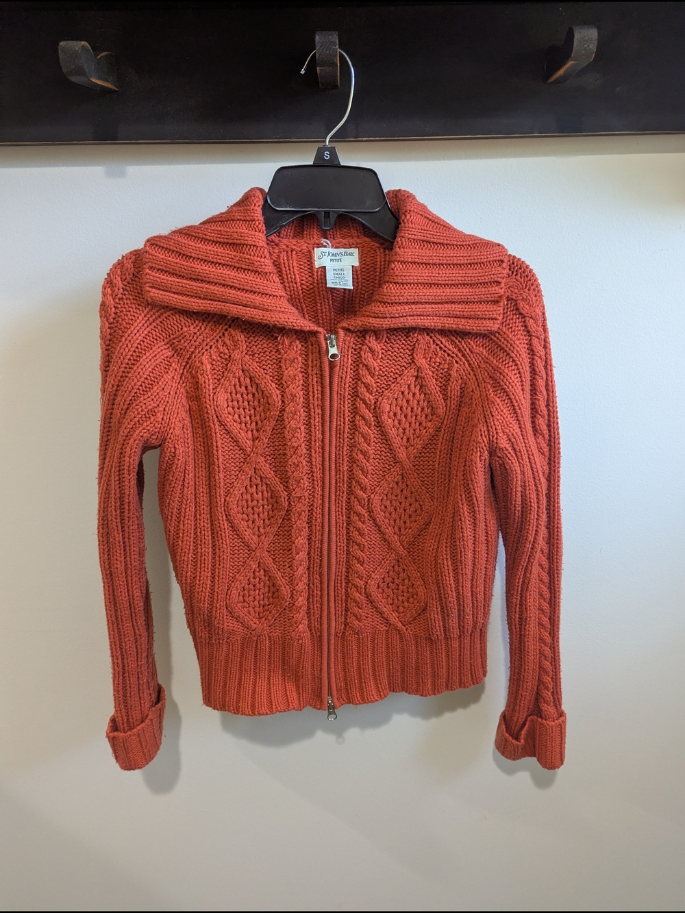 St. John's Bay Women's Cable-Knit Zip Sweater Jacket in Rust Orange